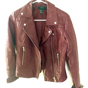 Burgundy Faux Leather Jacket F21